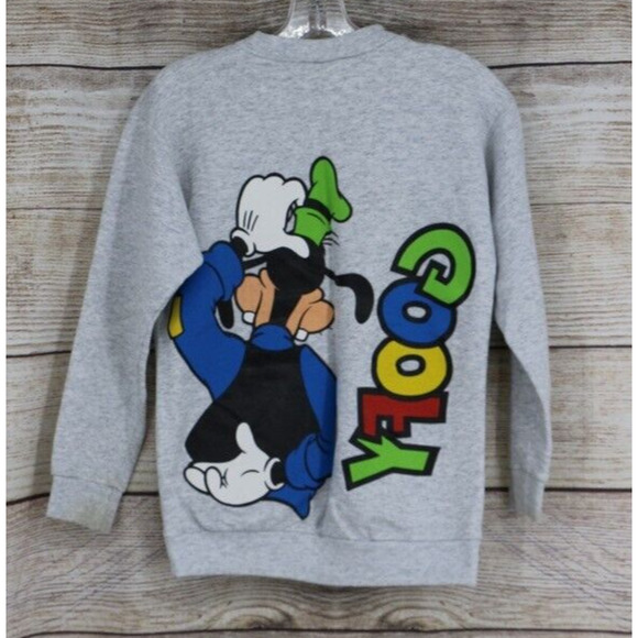 VINTAGE Disney Wear Kids Youth Size Large Pullover Sweatshirt Goofy Heather Gray - Picture 9 of 9